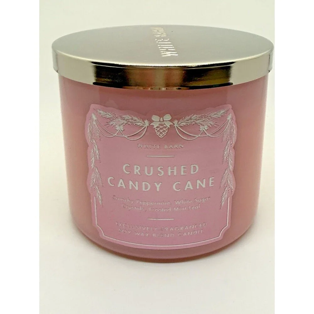 Bath & Body Works White Barn Crushed Candy Cane 3-Wick Candle 14.5 oz Jar New‎